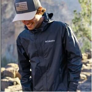 Columbia Omni-Tech Navy Blue Mens Waterproof Breathable Rain Jacket Packable L
